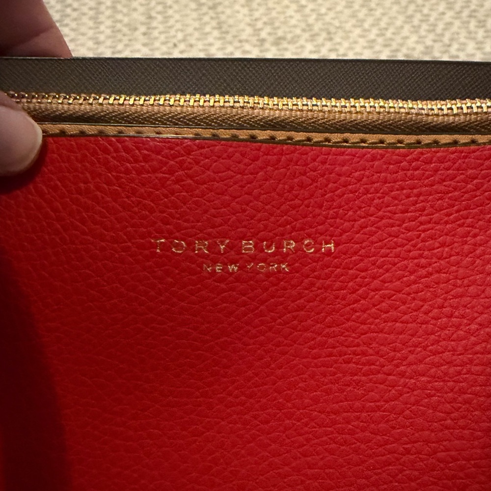 Tory Burch Red Leather Tote with Tan Accents - Picture 8 of 12